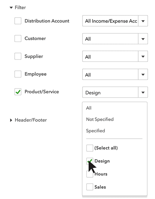 Quickbooks Custom Reports Filter Section